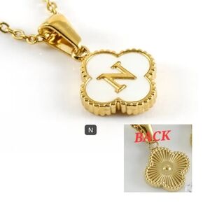 Gold Initial 'N' Clover Pendant Necklace - White & Gold